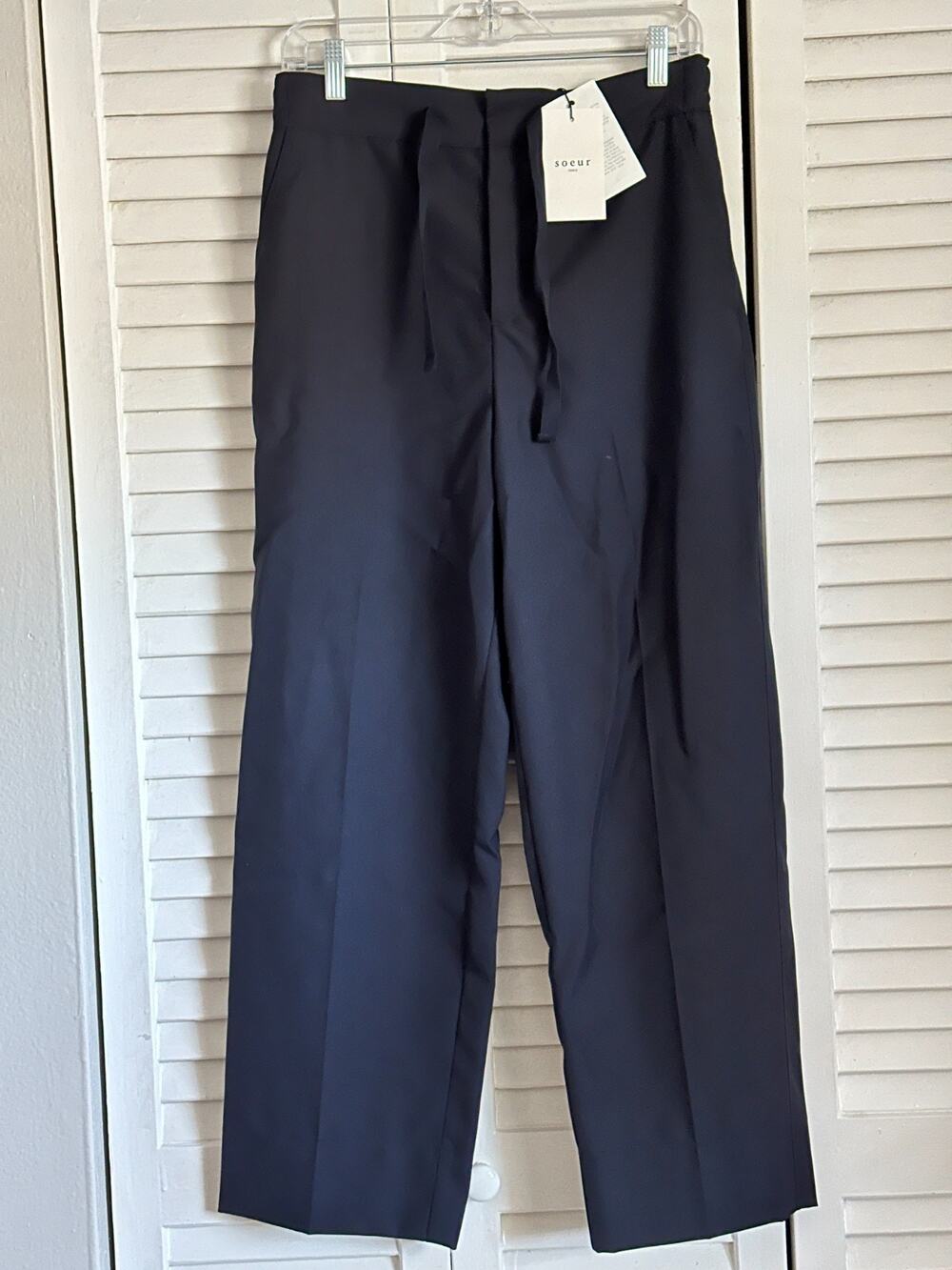 NWT Soeur Paris Sarajevo Pants Wool Blend Navy Tie Belt Size EU 36 Preppy